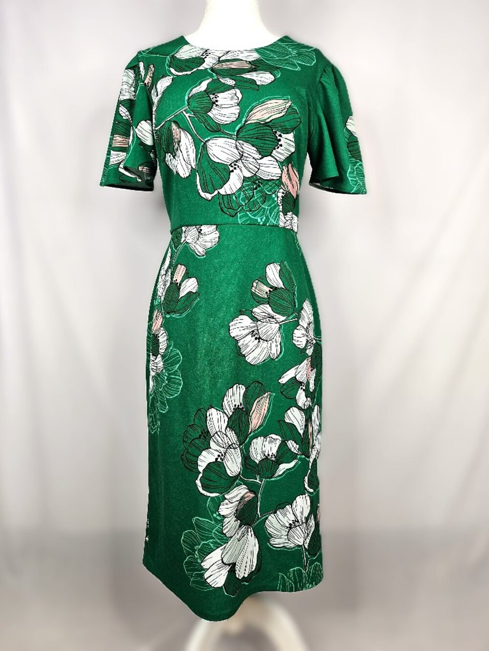 Liz Claiborne | Emerald Green Floral Sheath Midi Dress | Size 6